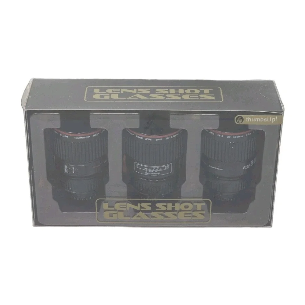 Thumbs Up! Camera Lens Shot Glasses Set Of 3 New Sealed U114